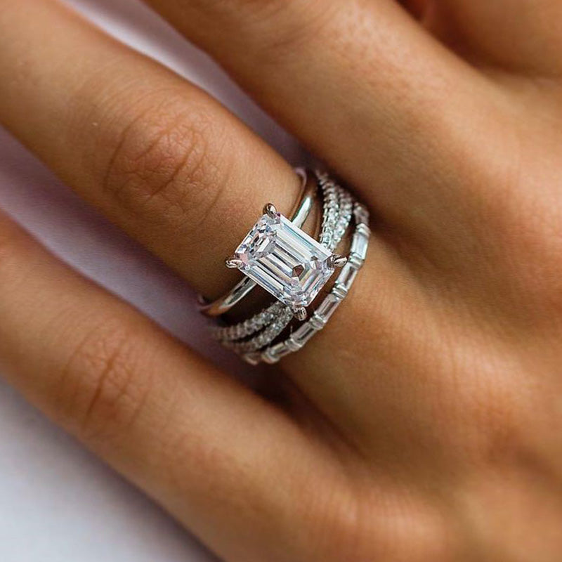 Exclusive 3PC Emerald Cut Wedding Set In Sterling Silver shineofdiamond