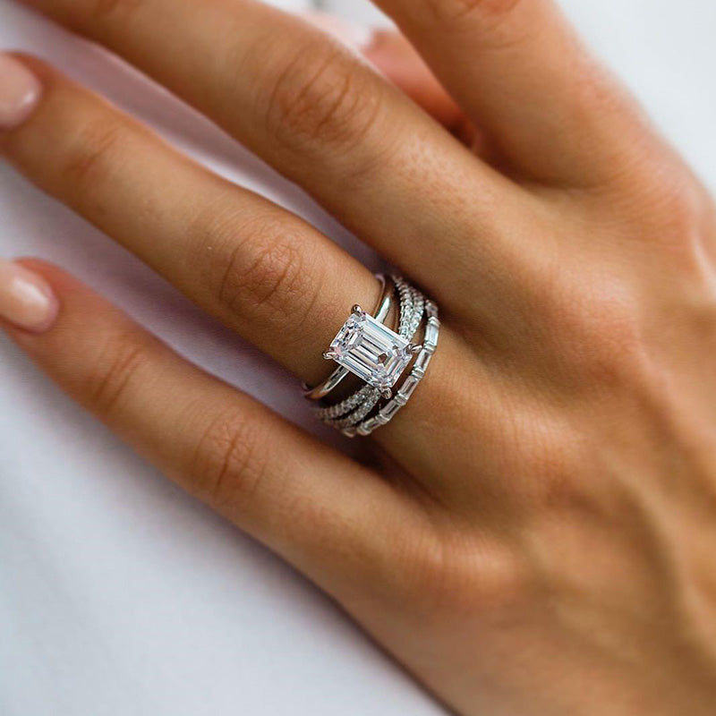 Exclusive 3PC Emerald Cut Wedding Set In Sterling Silver shineofdiamond