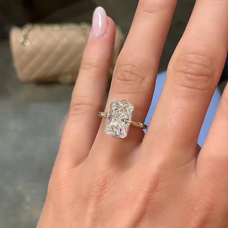 Vintage Golden Tone Radiant Cut Engagement Ring In Sterling Silver shineofdiamond