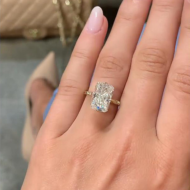Vintage Golden Tone Radiant Cut Engagement Ring In Sterling Silver shineofdiamond