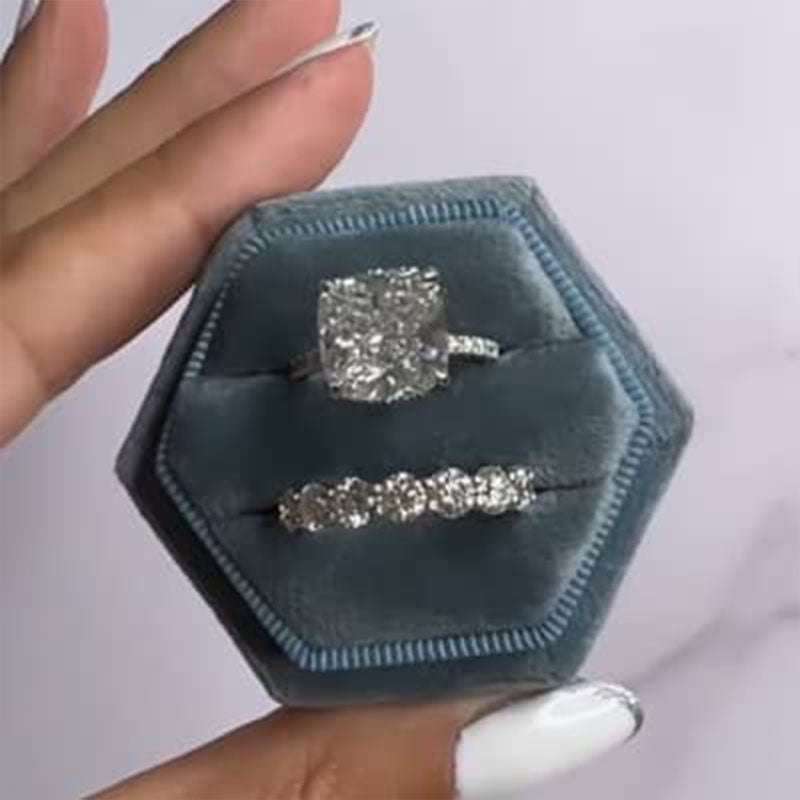 2PCS Cushion Cut Bridal Set in Sterling Silver shine of diamond