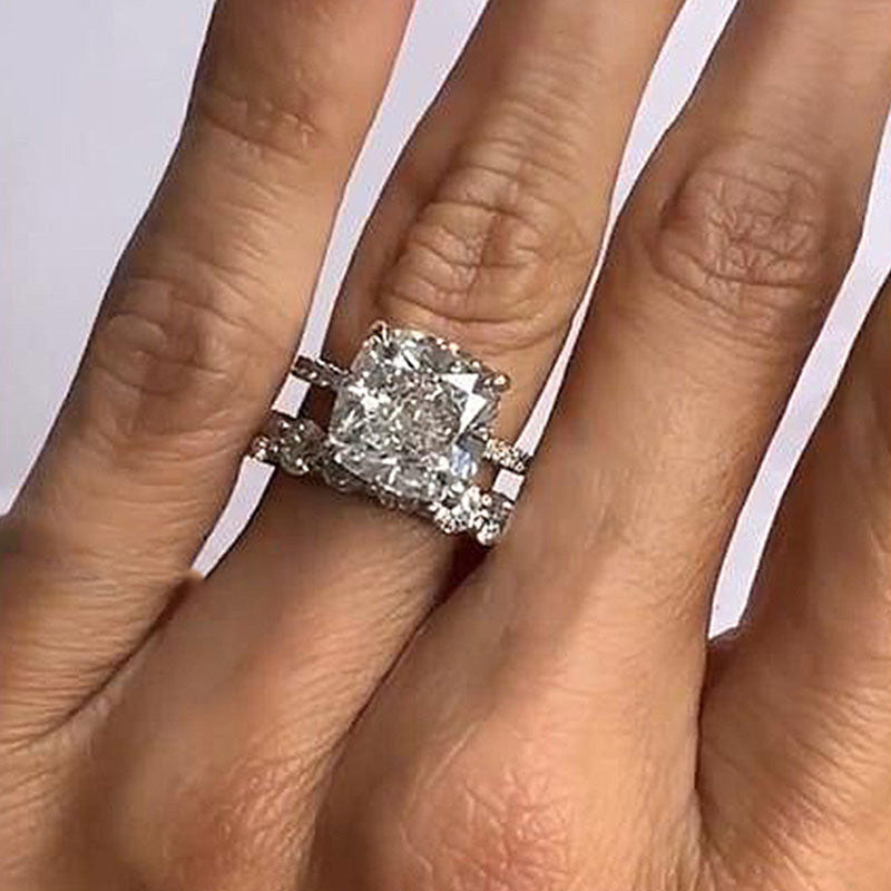 2PCS Cushion Cut Bridal Set in Sterling Silver shine of diamond