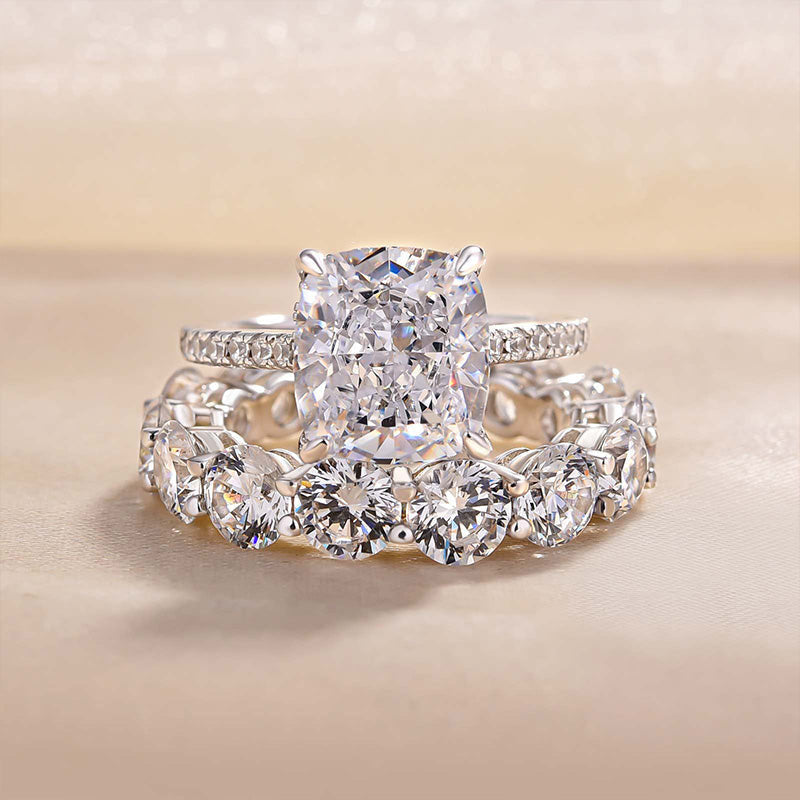 2PCS Cushion Cut Bridal Set in Sterling Silver shine of diamond