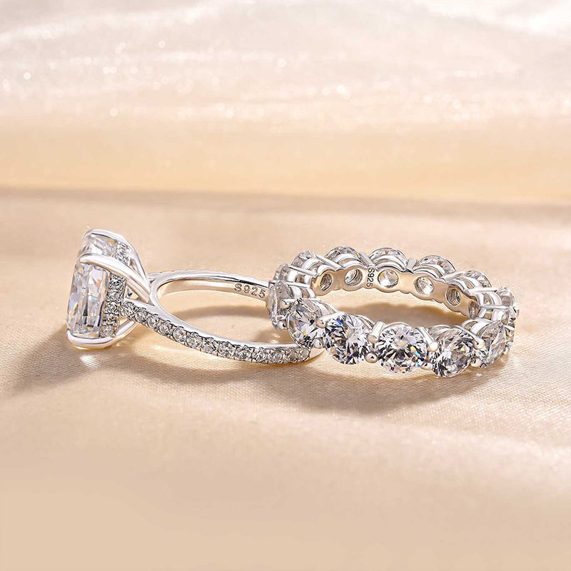 2PCS Cushion Cut Bridal Set in Sterling Silver shine of diamond
