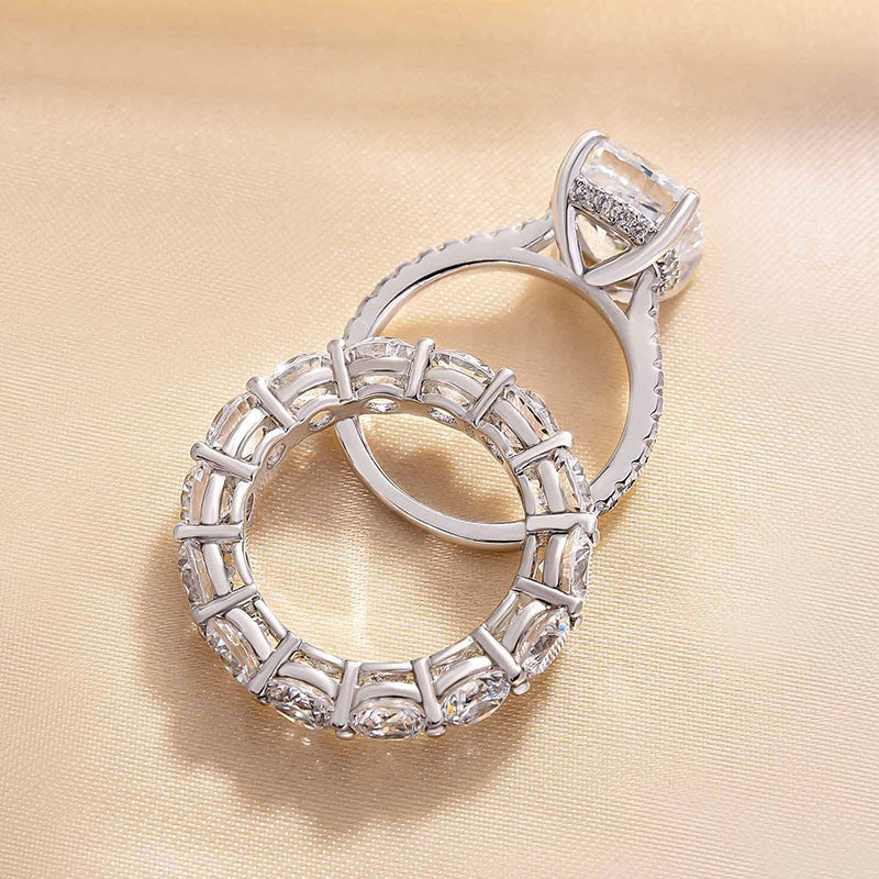 2PCS Cushion Cut Bridal Set in Sterling Silver shine of diamond