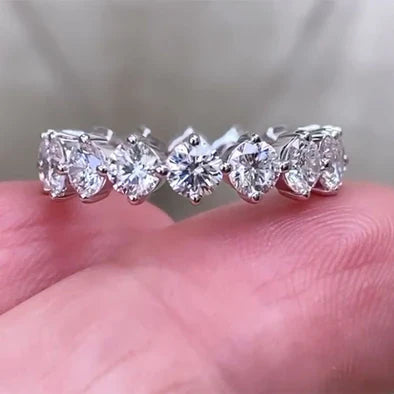 Dainty Art Round Cut Wedding Band In Sterling Silver Shineofidamond