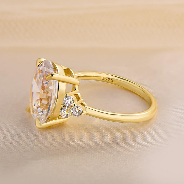 Gorgeous Golden Tone Oval Cut Engagement Ring In Sterling Silver shine of diamond