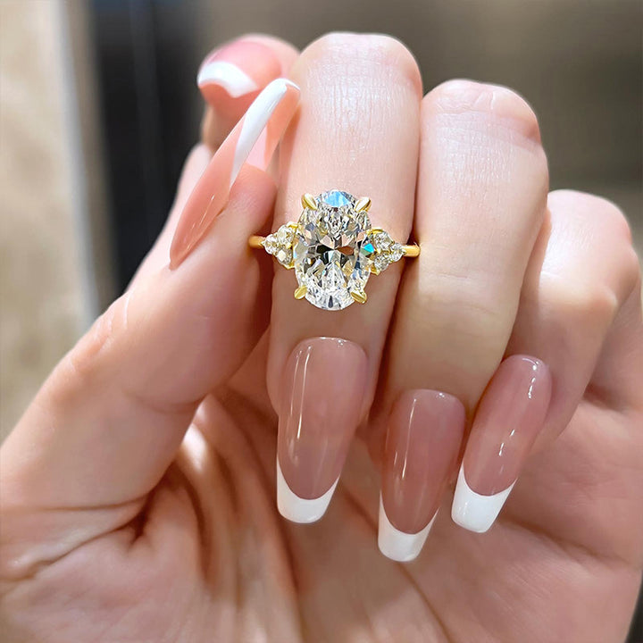 Gorgeous Golden Tone Oval Cut Engagement Ring In Sterling Silver shine of diamond
