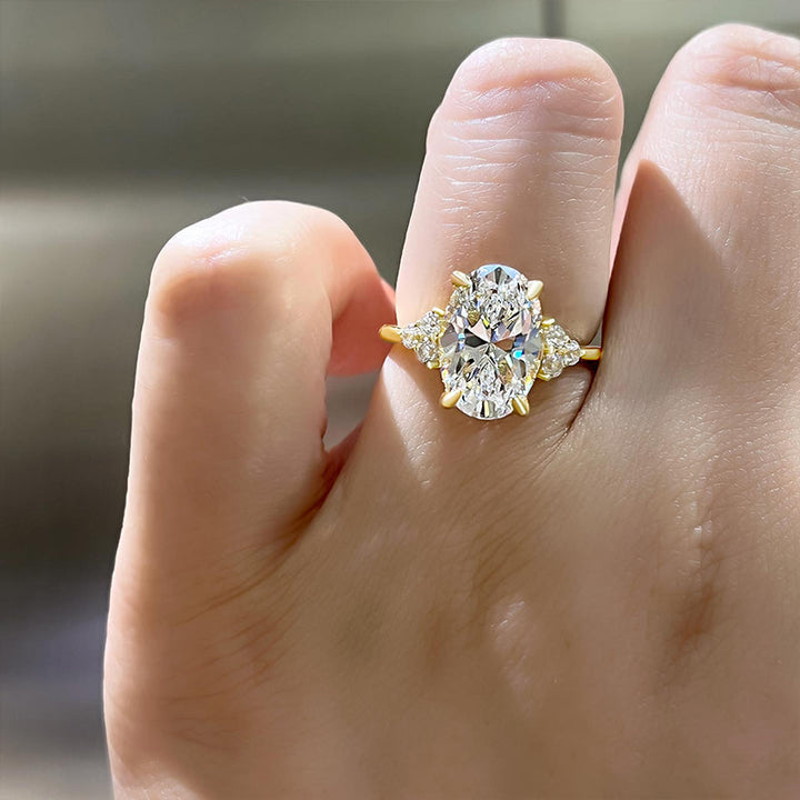 Gorgeous Golden Tone Oval Cut Engagement Ring In Sterling Silver shine of diamond