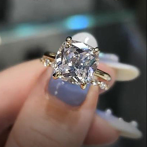 Cushion Cut Golden Tone Bridal Ring Set In Sterling Silver Shineofdiamond