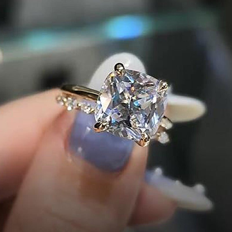 Cushion Cut Golden Tone Bridal Ring Set In Sterling Silver Shineofdiamond