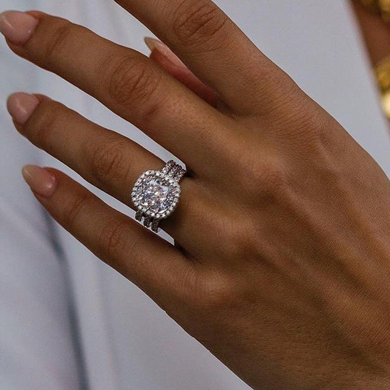 Elegant 3PC Cushion Cut Halo Wedding Set In Sterling Silver shineofdiamond