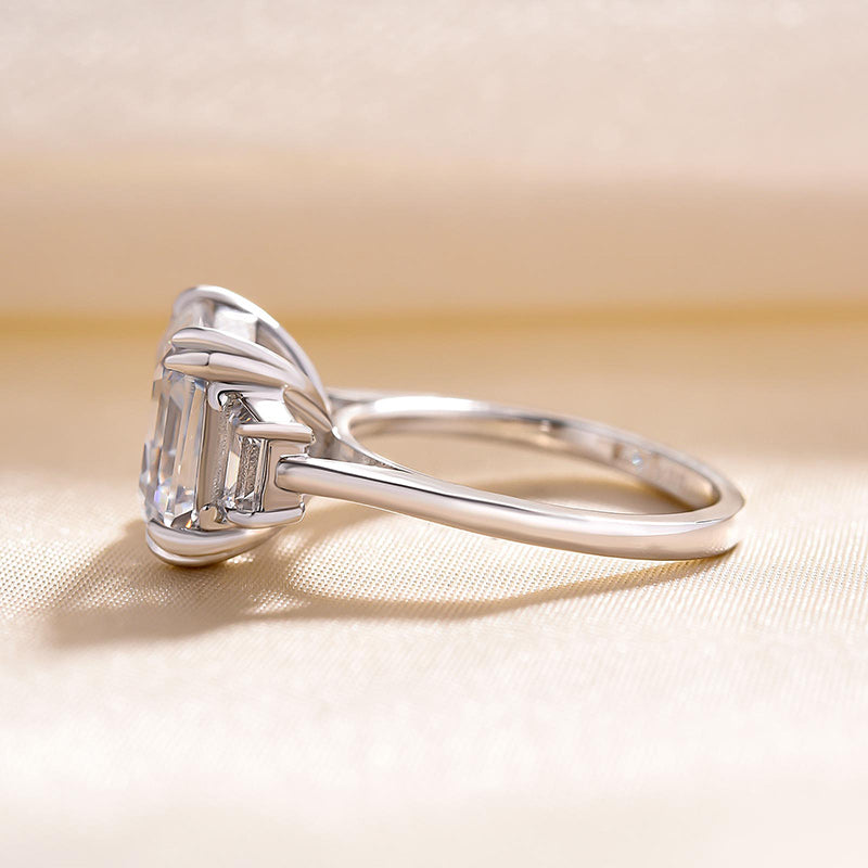 Exclusive Asscher Cut Three Stone Engagement Ring In Sterling Silver Juluro