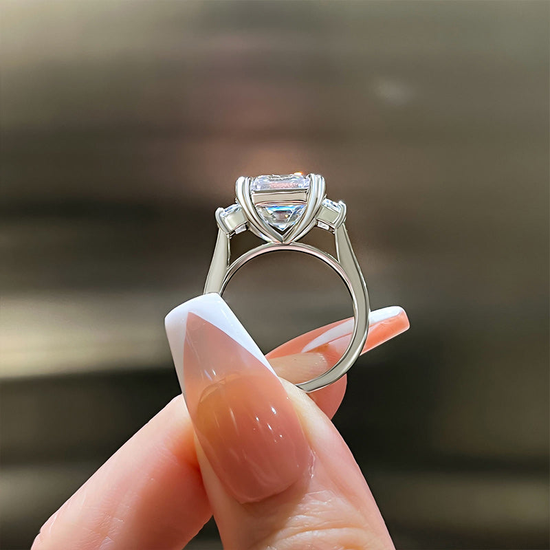 Exclusive Asscher Cut Three Stone Engagement Ring In Sterling Silver Juluro