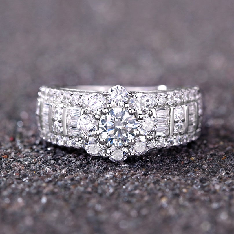 Vintage Flower Design Halo Round Cut Sterling Silver Engagement Ring shineofdiamond
