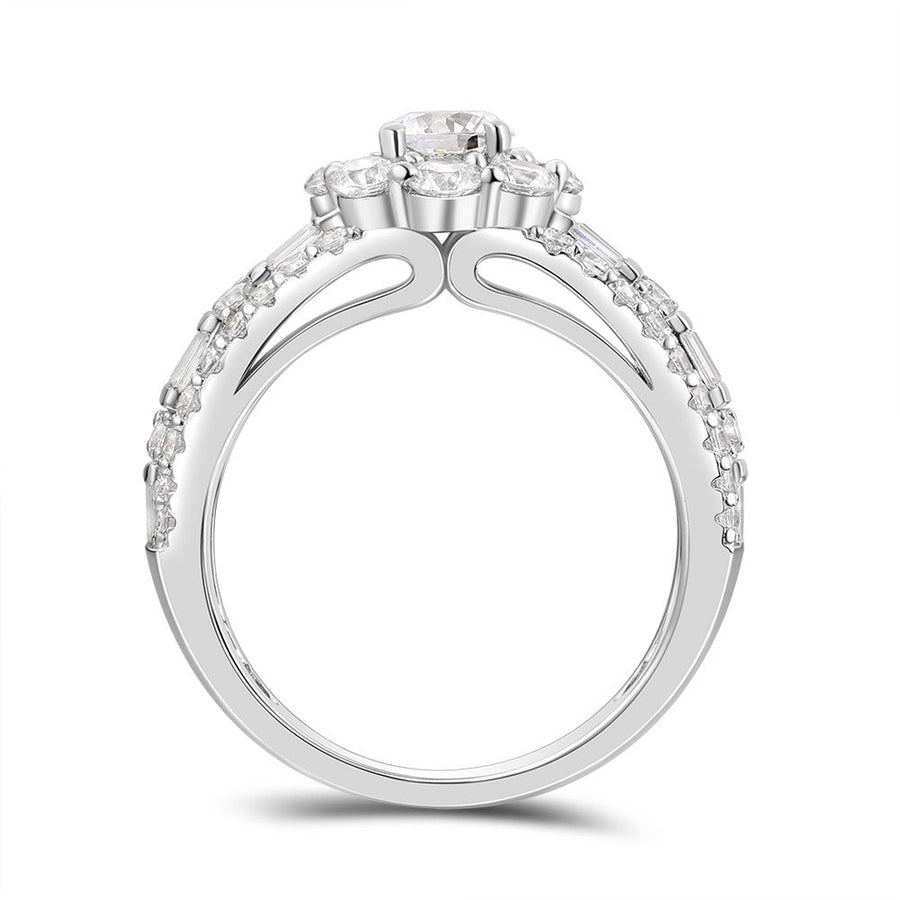 Vintage Flower Design Halo Round Cut Sterling Silver Engagement Ring shineofdiamond