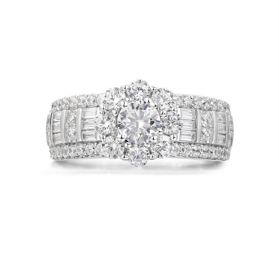 Vintage Flower Design Halo Round Cut Sterling Silver Engagement Ring shineofdiamond