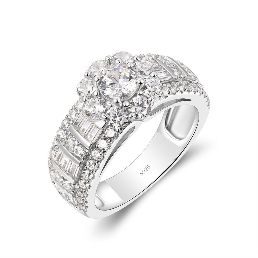 Vintage Flower Design Halo Round Cut Sterling Silver Engagement Ring shineofdiamond