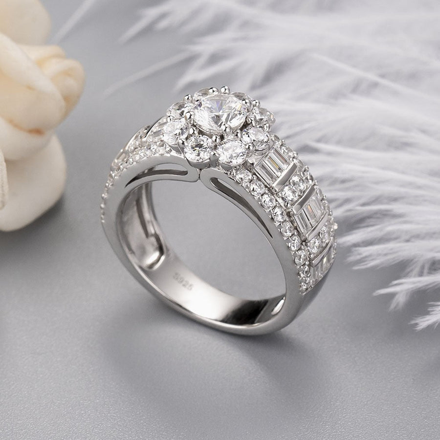 Vintage Flower Design Halo Round Cut Sterling Silver Engagement Ring shineofdiamond