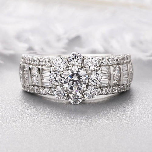 Vintage Flower Design Halo Round Cut Sterling Silver Engagement Ring shineofdiamond