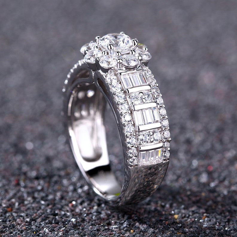 Vintage Flower Design Halo Round Cut Sterling Silver Engagement Ring shineofdiamond