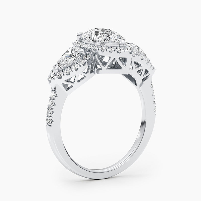 Gorgeous Halo Pear Cut Three Stone Sterling Silver Engagement Ring shineofdiamond