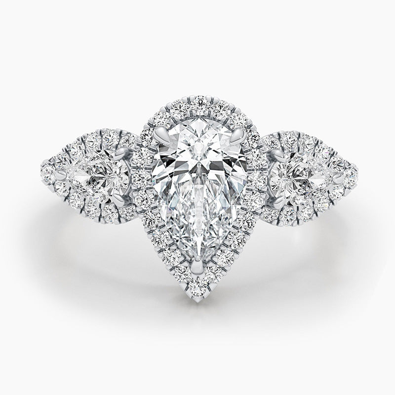 Gorgeous Halo Pear Cut Three Stone Sterling Silver Engagement Ring shineofdiamond