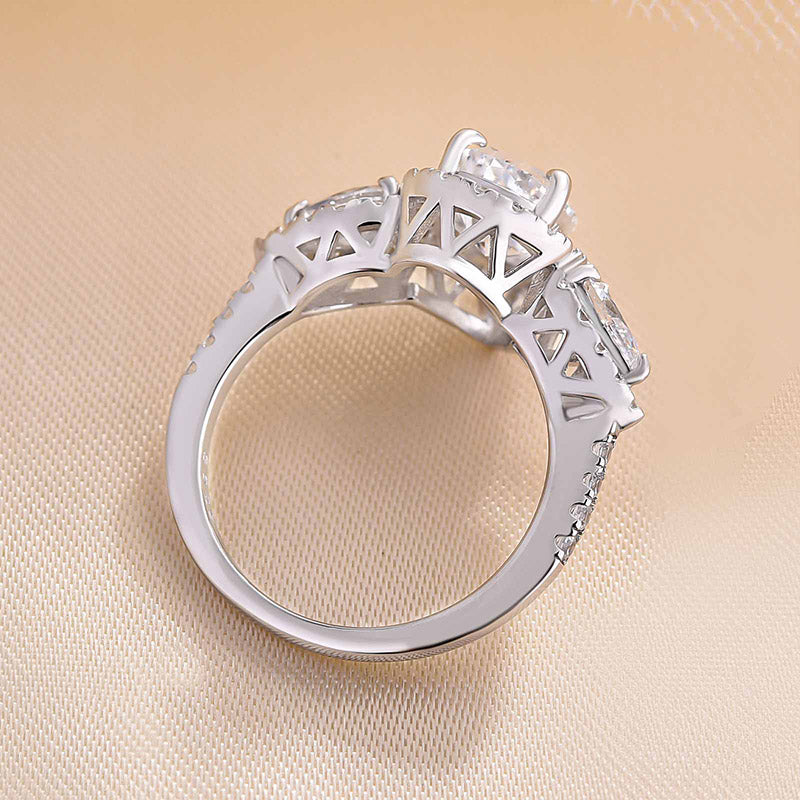 Gorgeous Halo Pear Cut Three Stone Sterling Silver Engagement Ring shineofdiamond