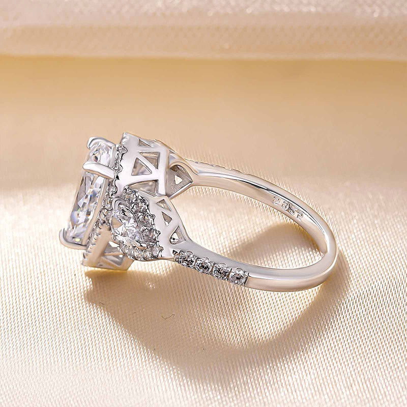 Gorgeous Halo Pear Cut Three Stone Sterling Silver Engagement Ring shineofdiamond