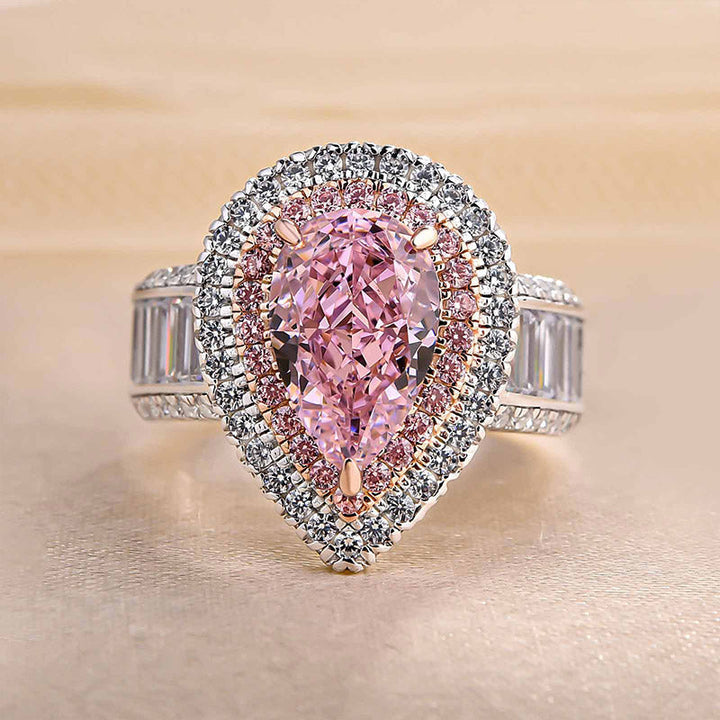 Luxurious Double Halo Pear Cut Engagement Ring In Sterling Silver shineofdiamond
