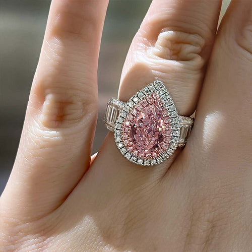Luxurious Double Halo Pear Cut Engagement Ring In Sterling Silver shineofdiamond