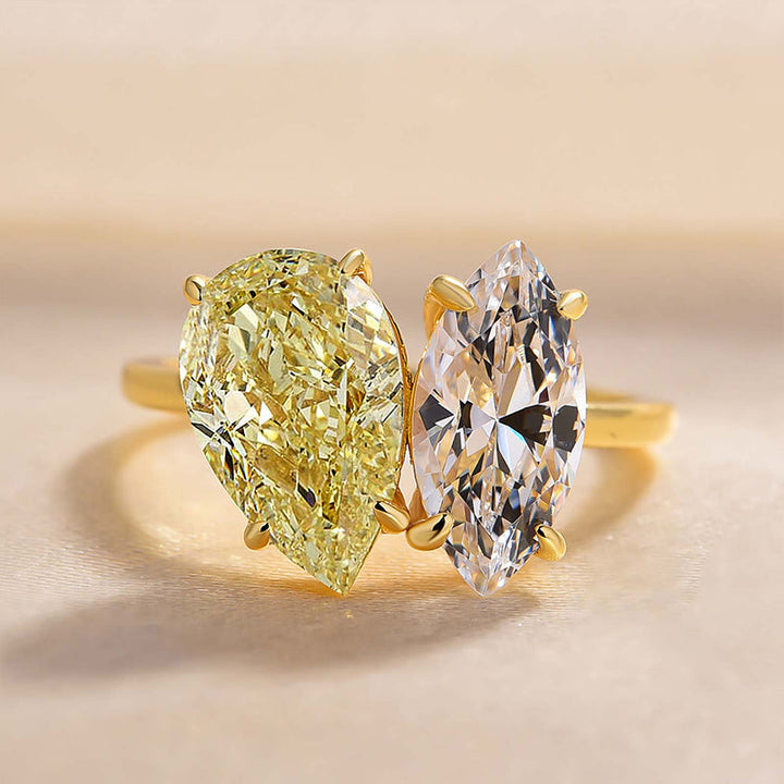 Unique Double Stones Design Pear Marquise Cut Sterling Silver Engagement Ring Shineofdiamond