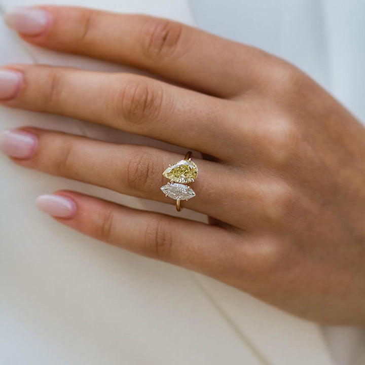 Unique Double Stones Design Pear Marquise Cut Sterling Silver Engagement Ring Shineofdiamond