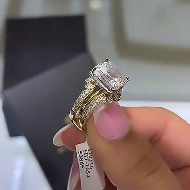 Stunning Emerald Cut Dainty Insert Wedding Bridal Set In Sterling Silver shineofdiamond