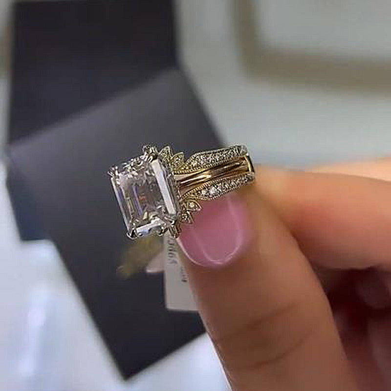 Stunning Emerald Cut Dainty Insert Wedding Bridal Set In Sterling Silver shineofdiamond
