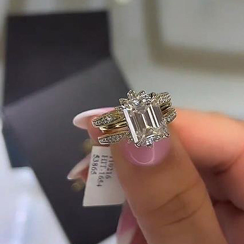 Stunning Emerald Cut Dainty Insert Wedding Bridal Set In Sterling Silver shineofdiamond