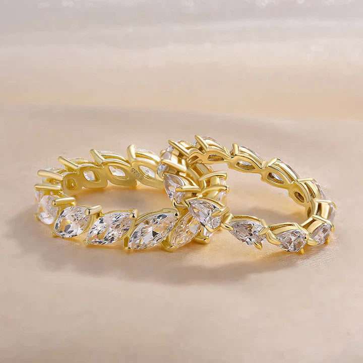 Stunning Pear Cut & Marquise Cut Sterling Silver Wedding Band Set Shine of Diamond