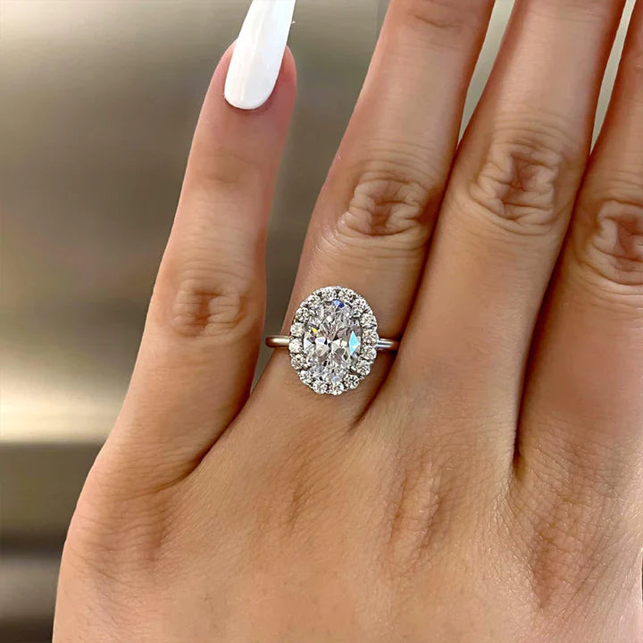 Elegant Halo Oval Cut Wedding Bridal Set In Sterling Silver shine