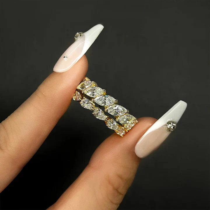 Stunning Pear Cut & Marquise Cut Sterling Silver Wedding Band Set Shine of Diamond