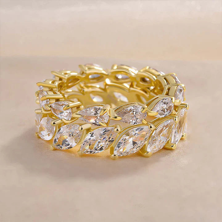 Stunning Pear Cut & Marquise Cut Sterling Silver Wedding Band Set Shine of Diamond