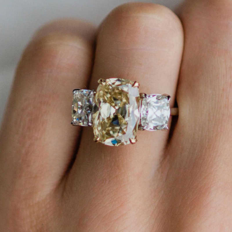 Cushion Cut Three Stone 7.0 CT Engagement Ring In Sterling Silver Shineofdiamond