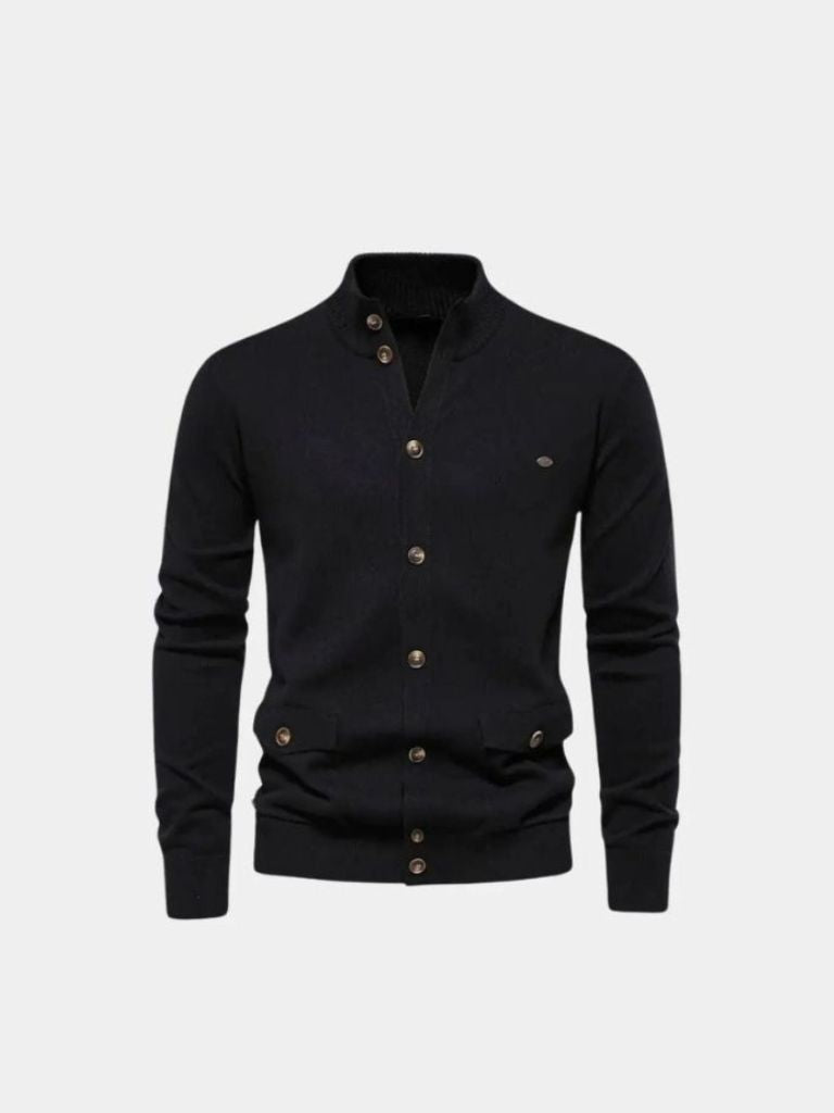 Knitted Stand Collar Cotton Cardigan - CAAYWORLD CAAYWORLD