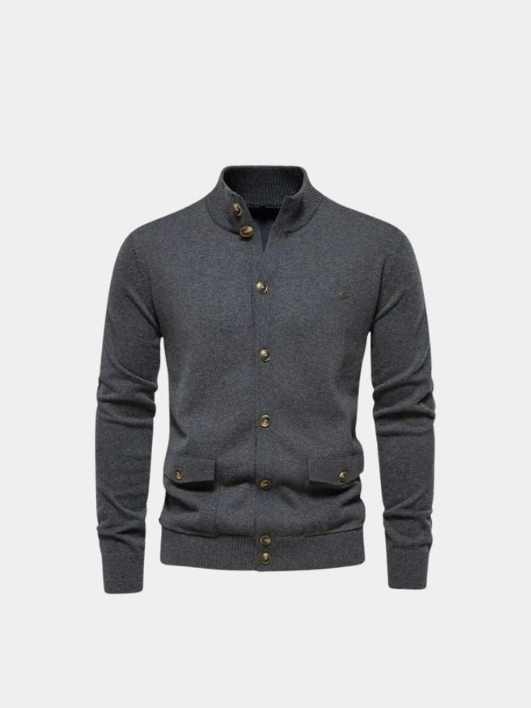 Knitted Stand Collar Cotton Cardigan - CAAYWORLD CAAYWORLD