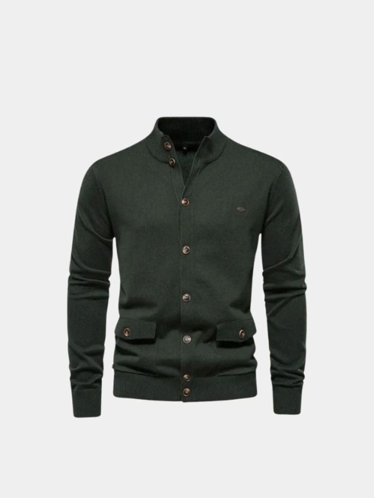 Knitted Stand Collar Cotton Cardigan - CAAYWORLD CAAYWORLD