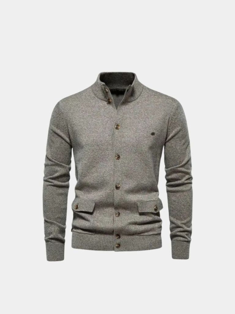 Knitted Stand Collar Cotton Cardigan - CAAYWORLD CAAYWORLD