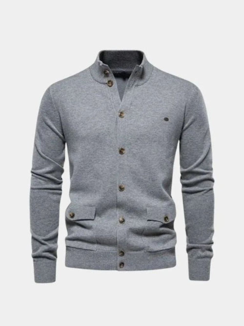 Knitted Stand Collar Cotton Cardigan - CAAYWORLD CAAYWORLD