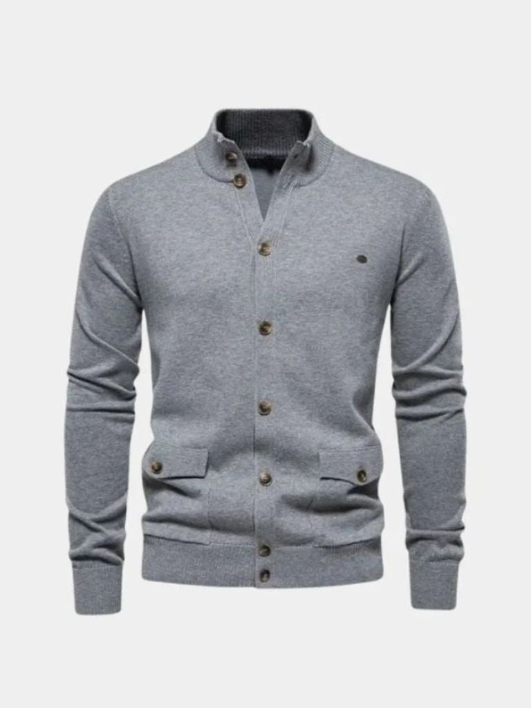 Knitted Stand Collar Cotton Cardigan - CAAYWORLD CAAYWORLD
