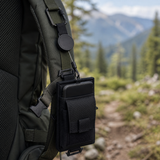 Kordra phone pouch clipped to a backpack