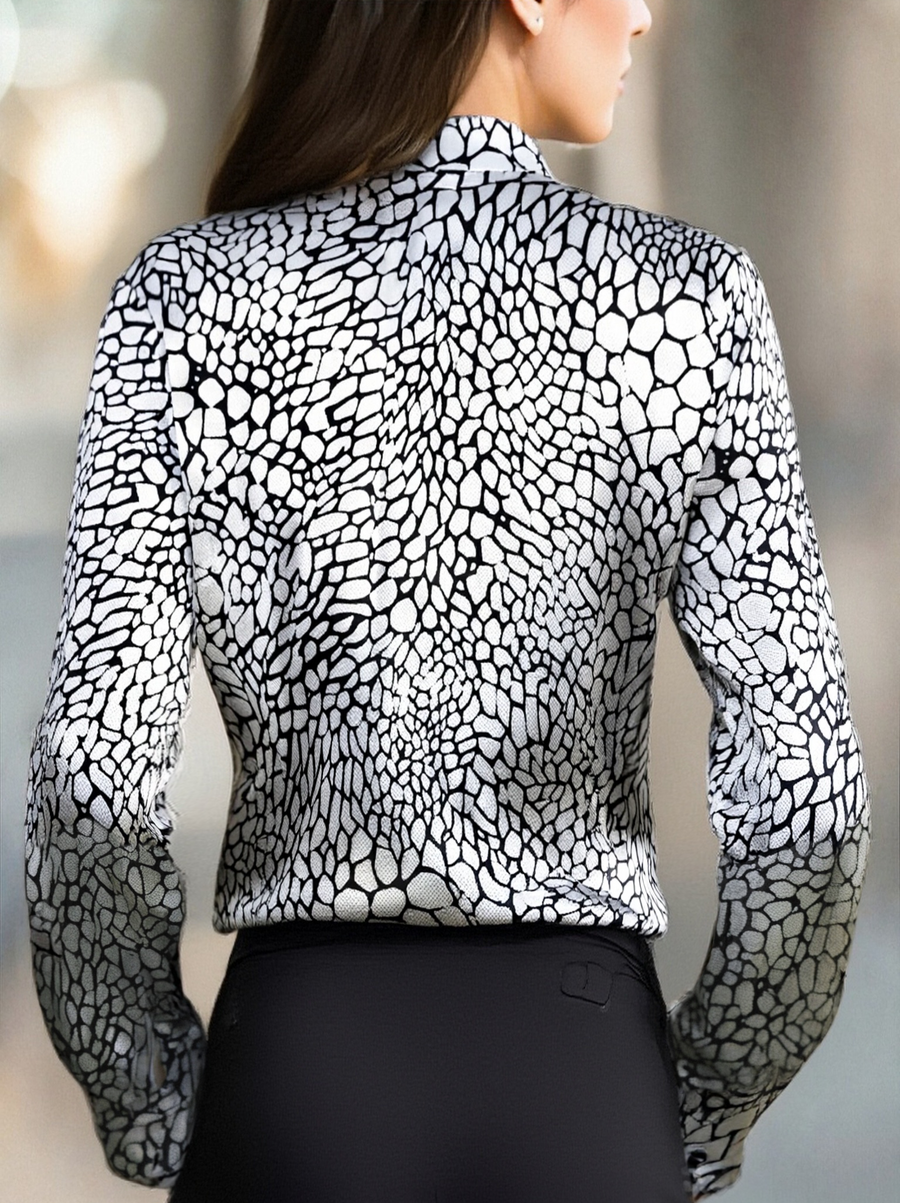Modern Satin Printed Blouse with Classic Snake Pattern Elegance ZJ