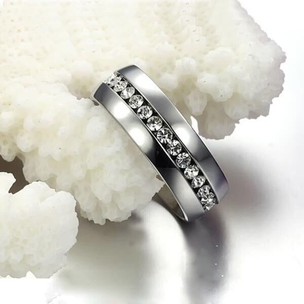 Round Cut White Sapphire Titanium Steel Wedding Band For Men Shineofidamond